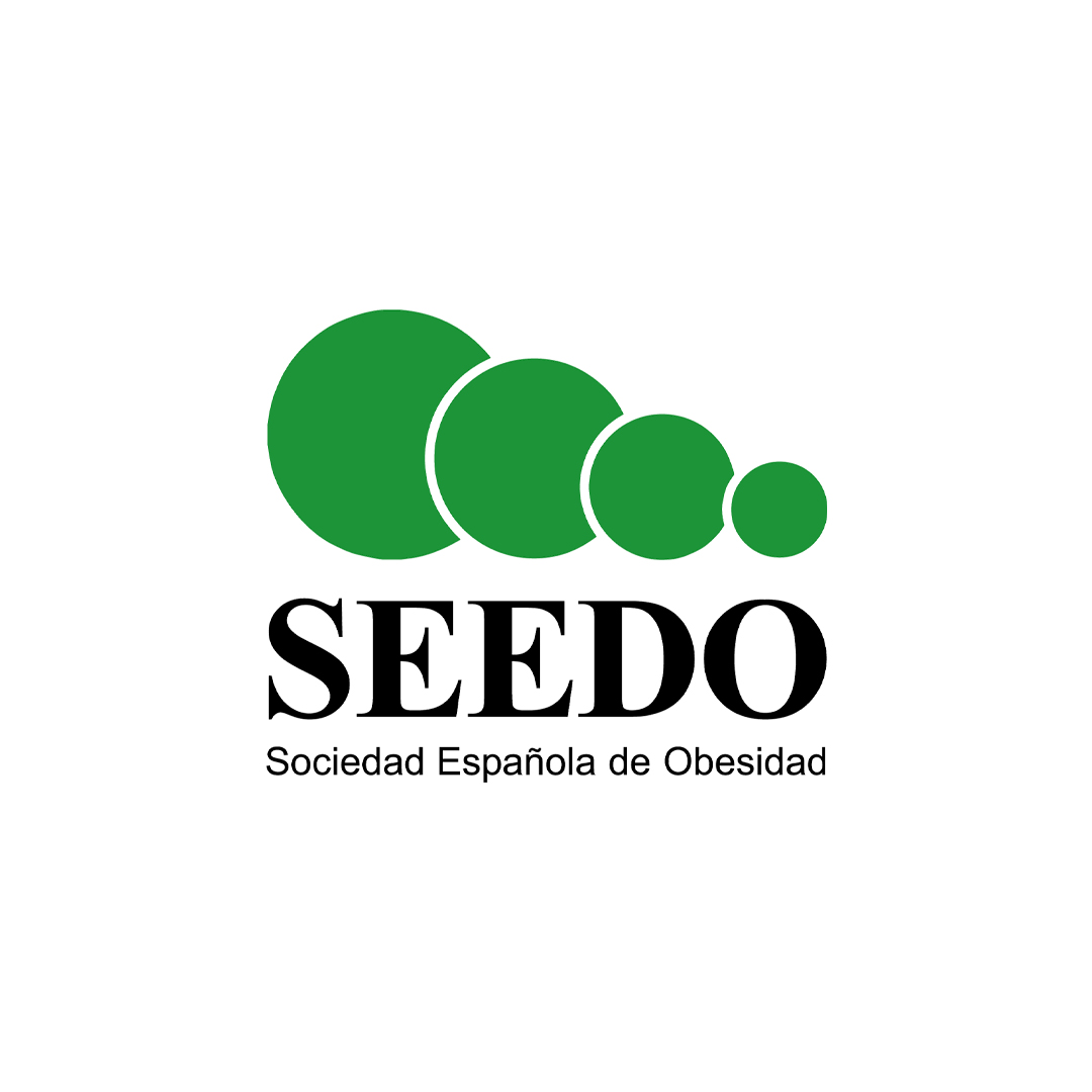 Logotipo de SEEDO, Sociedad Española de Obesidad, con cuatro círculos verdes de tamaño decreciente.